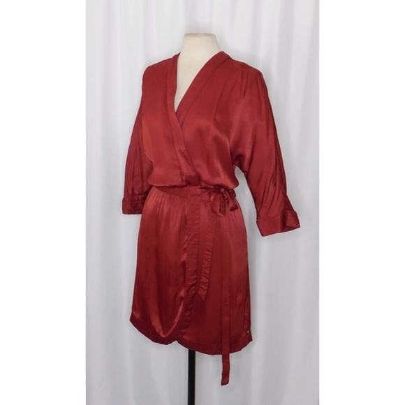 SCOTCH & SODA Maison Scotch Red Satin Wrap Dress Solid Party Cocktails Medium - Picture 6 of 14